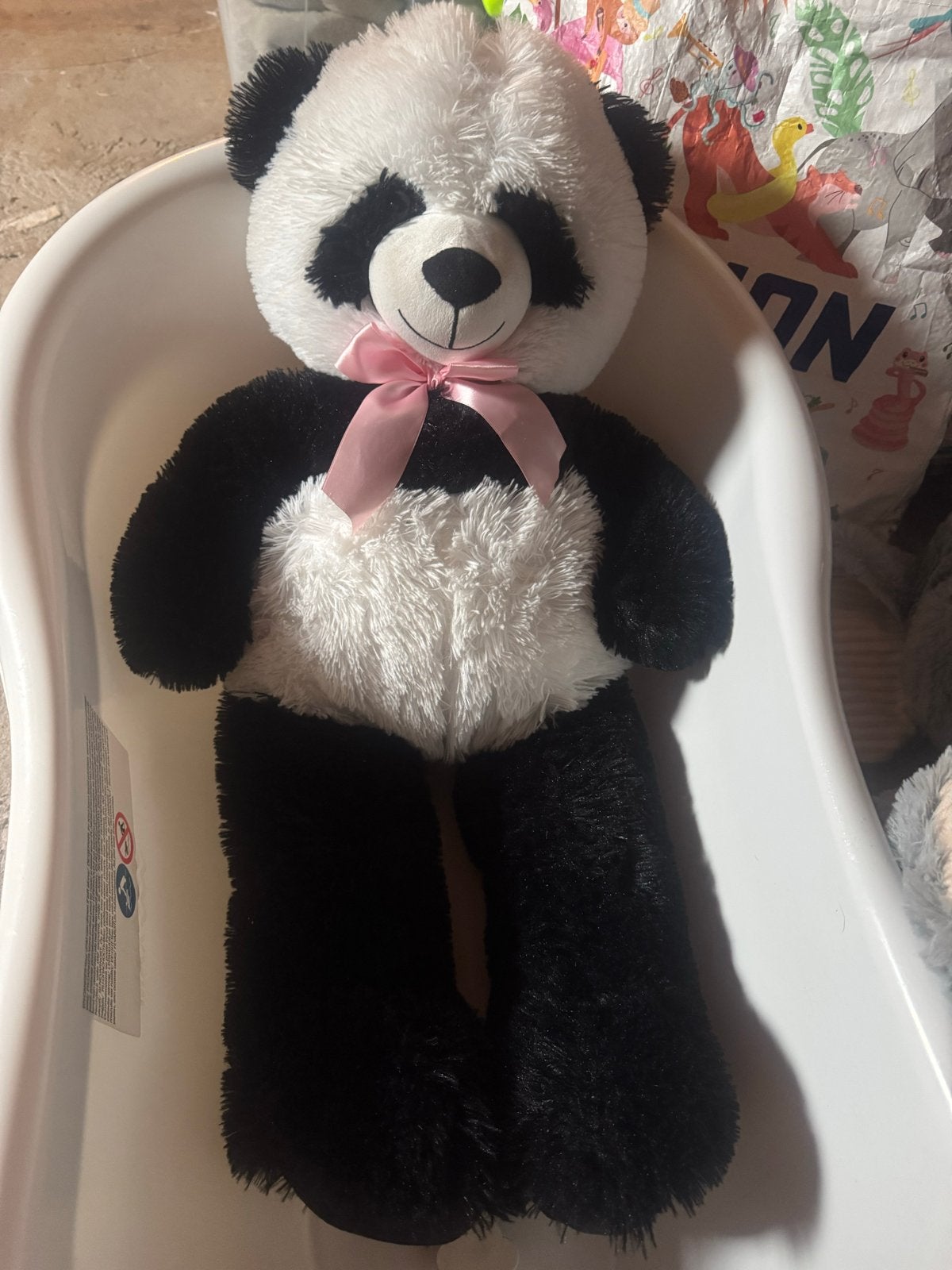 Middelgrote Panda Beer Knuffel met Roze Strik, Beer, Zwart, Ophalen of Verzenden, Zo goed als nieuw