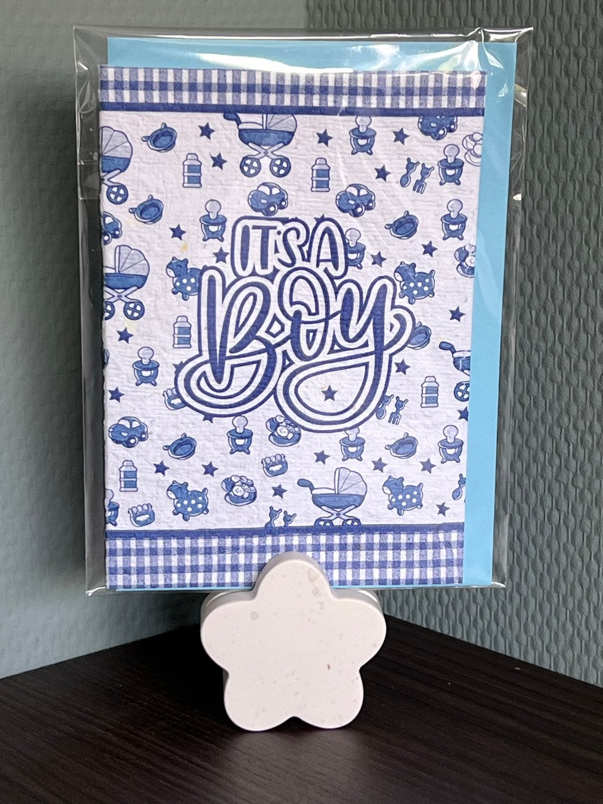 Wenskaart baby boy handgeschept van gerecycled papier, Ophalen of Verzenden, Nieuw