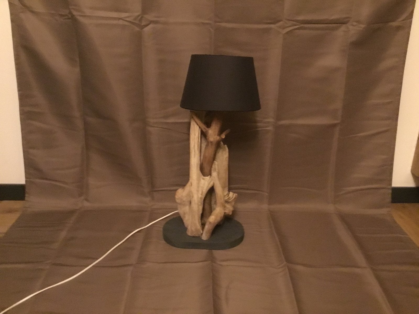 Mooie Handgemaakte Tafellamp van Drijfzout Hout, Ophalen, Gebruikt, Sfeerlamp, Zwart