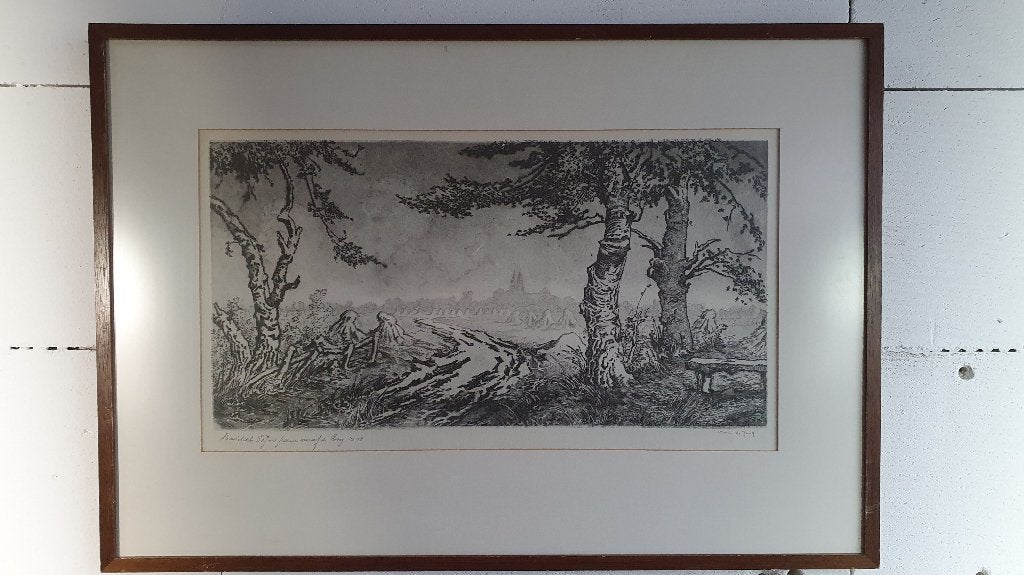 Ets Toon de Jong, Basiliek St. Jan uit 1948 in lijst. S36, Ophalen of Verzenden, Gravure