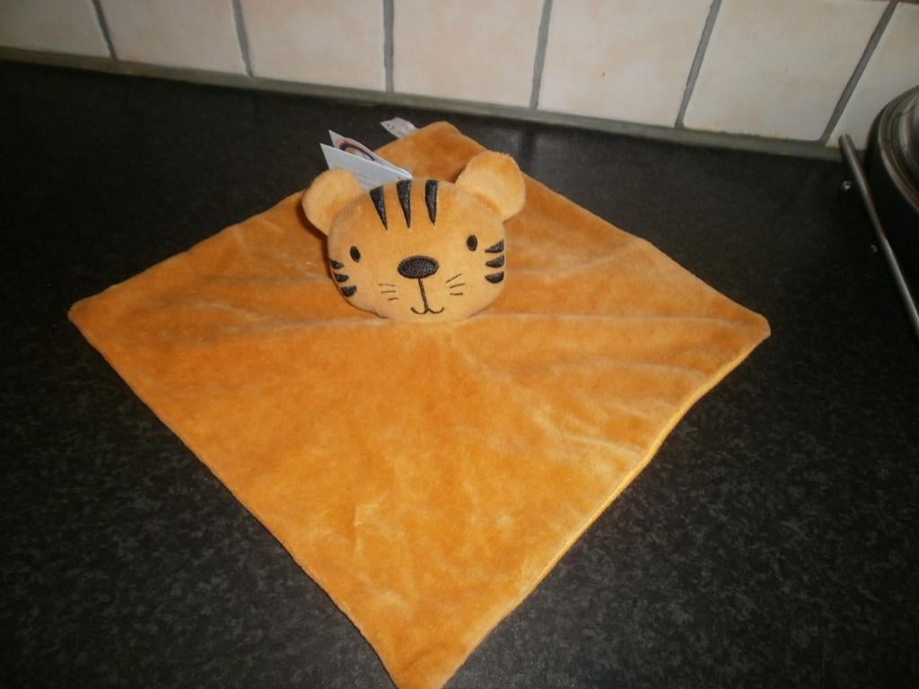 bambino tijger doekje doudou oker geel velours zwarte ogen, Overige merken, Nieuw, Ophalen of Verzenden, Wasbaar