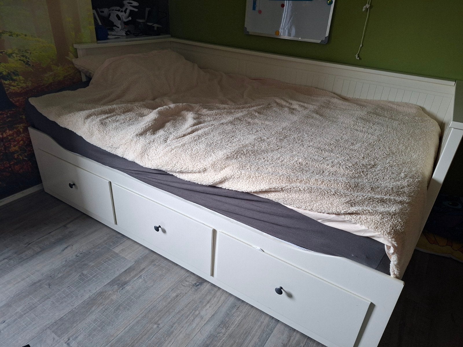 Hemnes bedbank met 3 lades Ikea 80x200, Ophalen, Gebruikt, Eenpersoons, Wit