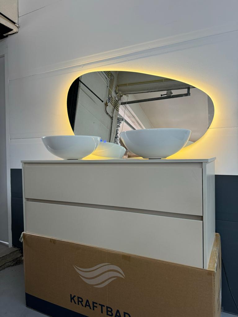 Nieuw Badmeubel Kraftbad 120cm incl. ledspiegel en kommen, Huis en Inrichting, Badkamer | Badkamermeubels, 100 tot 150 cm, Nieuw