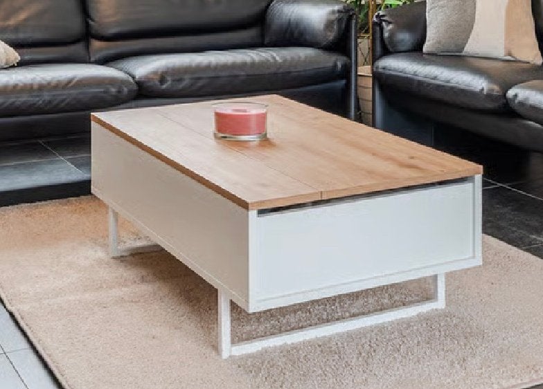 Salontafel met opklapbaar blad en opbergruimte, Ophalen, 50 tot 100 cm, 100 tot 150 cm, Tot twee personen