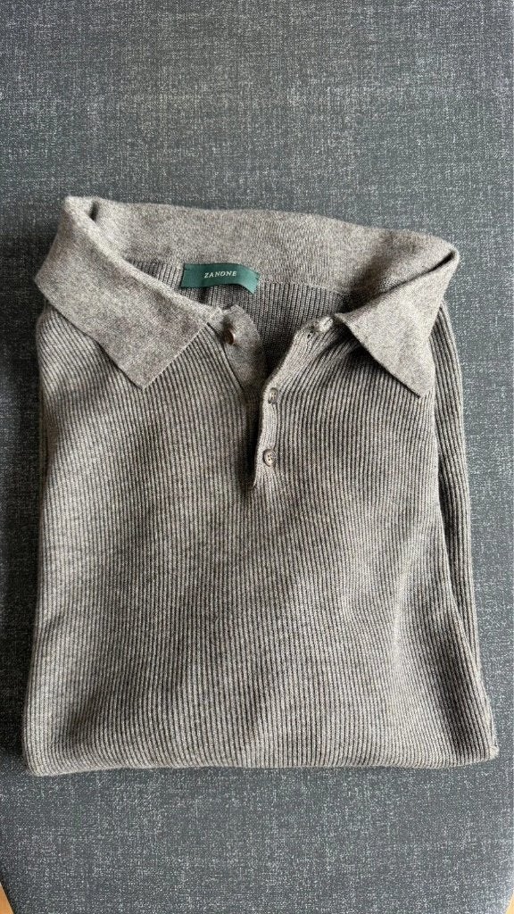 Zanone Gebreide Katoenen Polo Grijs Maat 56 Past L/XL Bijna, Kleding | Heren, Maat 52/54 (L), Verzenden, Nieuw, Grijs
