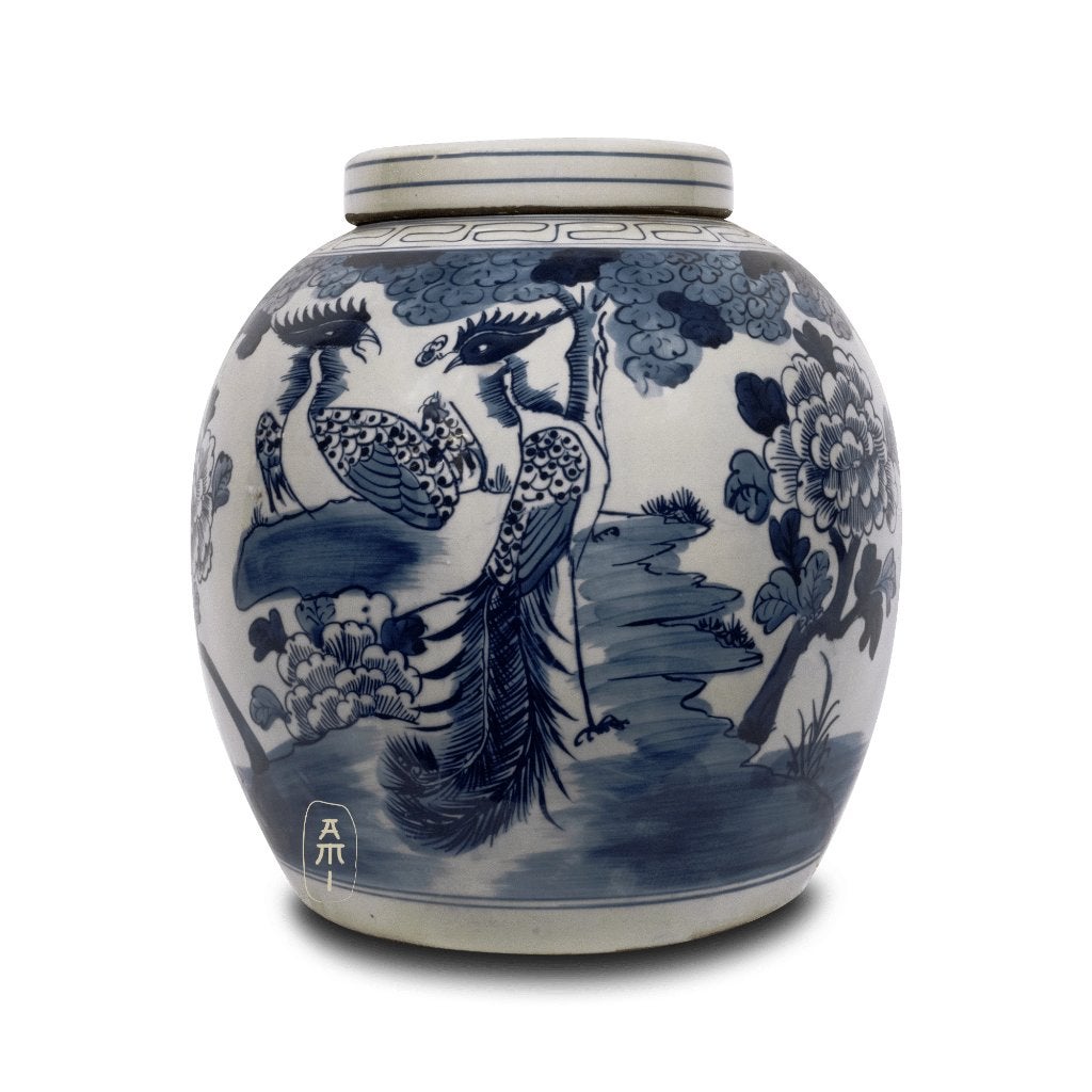 Grote Chinese porseleinen gemberpot met fazanten XL, Tuin en Terras, Bloempotten, 25 tot 40 cm, Rond, Ophalen of Verzenden, Aardewerk