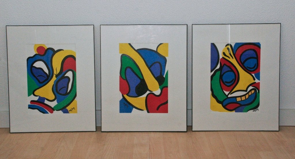Drieluik "horen, zien en zwijgen" van  kunstenares MiM, Ophalen of Verzenden, Papier/karton, Ingelijst
