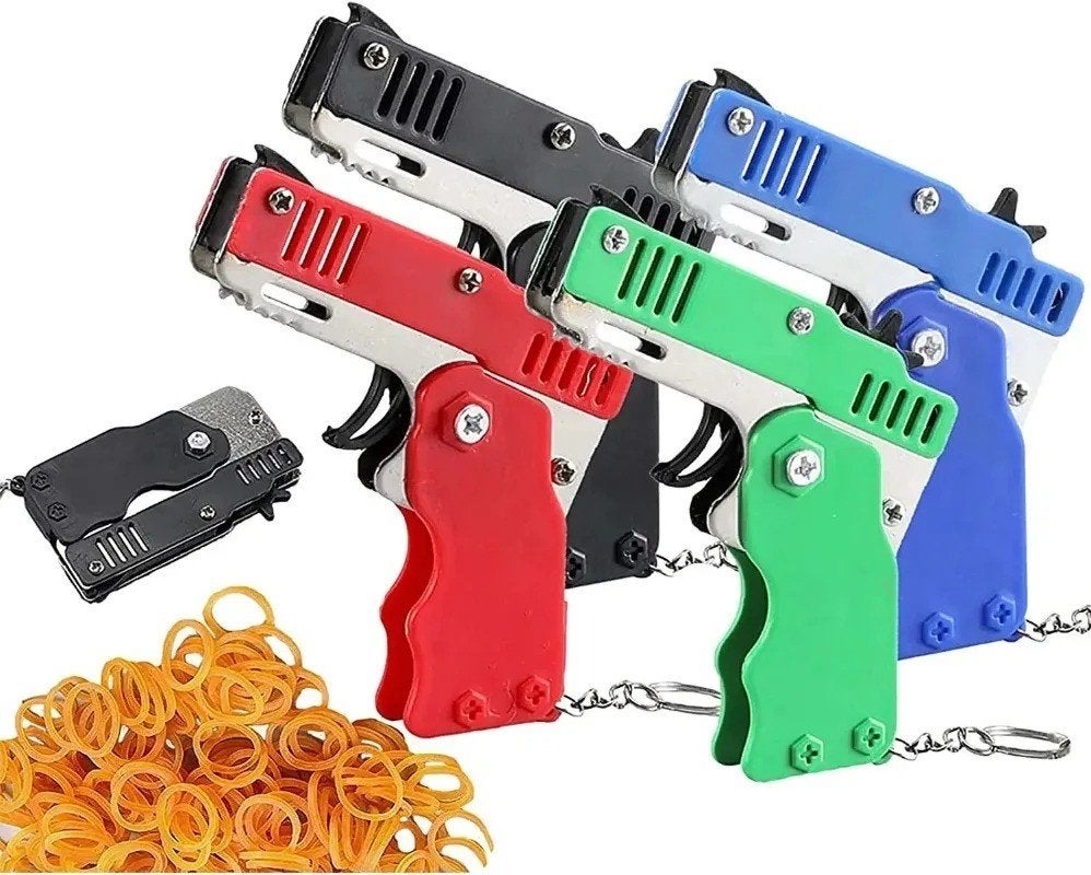 Inklapbaar Sleutelhanger elastiekjes schiet pistool, Verzamelen, Sleutelhangers, Ophalen of Verzenden, Nieuw, Overige typen