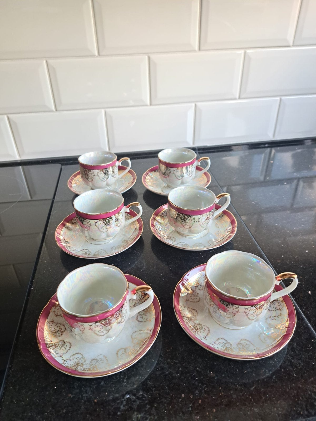 Nieuwe Vintage Lusterware Kop-en-Schotels Set (6 stuks), Ophalen of Verzenden