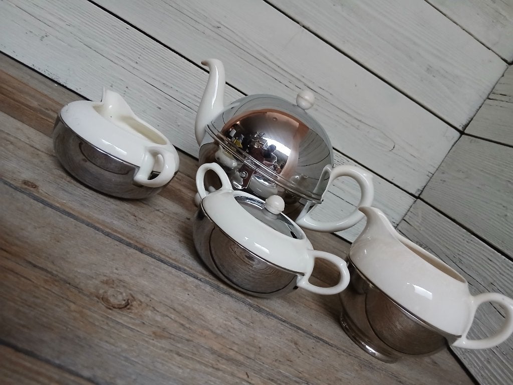 Benraad Theepot, roomkan en suikerpot, jaren ’50., Overige merken, Onbekend, Ophalen of Verzenden, Zo goed als nieuw