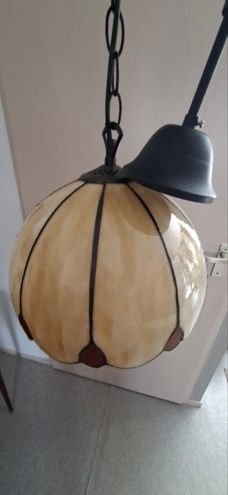 Tiffany Glas Hanglamp - Beige/Cognac - Ø 30cm, H 75cm, Gebruikt, E27 (groot), Ophalen of Verzenden, Tiffany