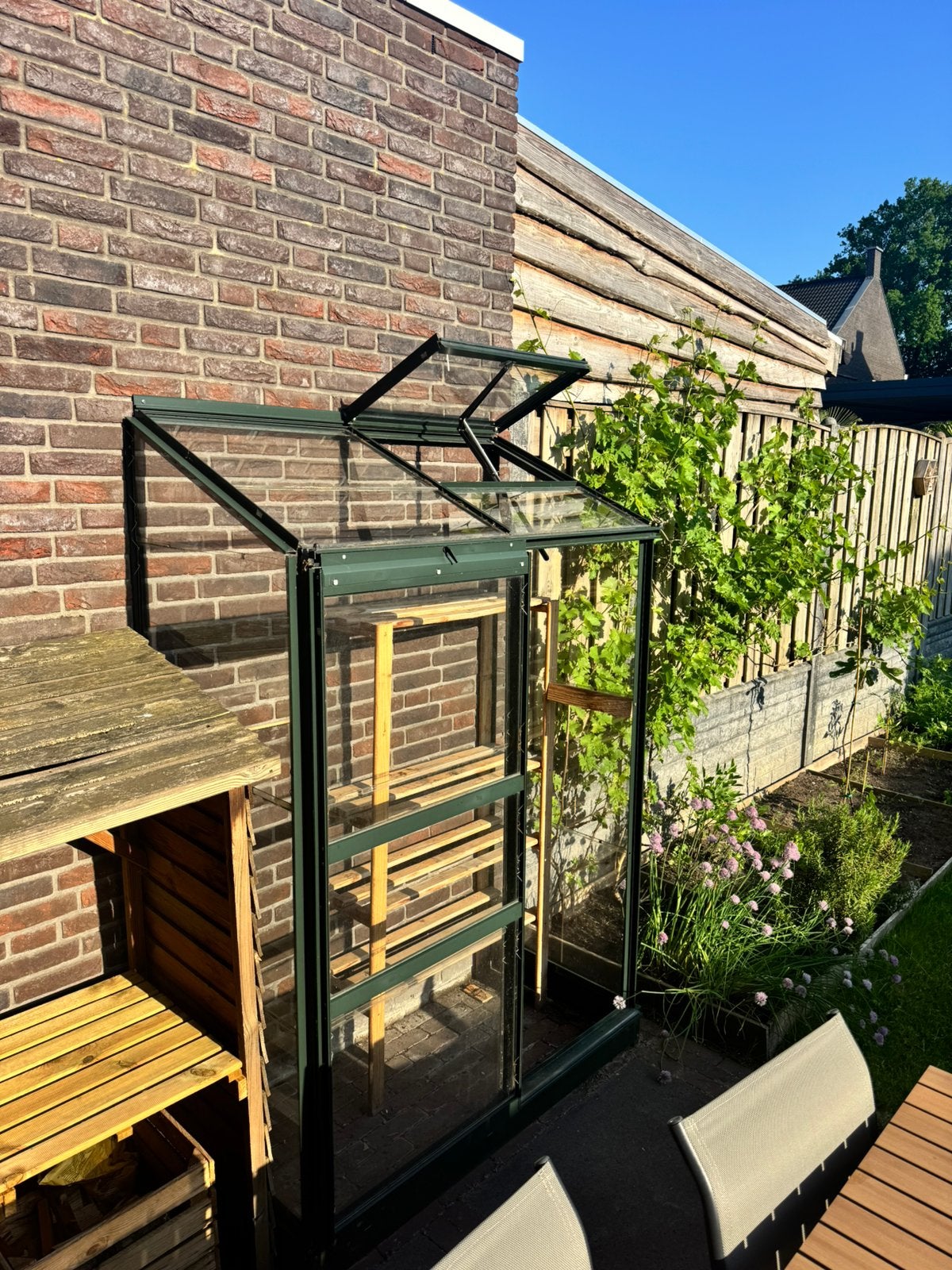 Muurkas / Tuinkas (Glas & Metaal) met automatisch dakraam, Tuin en Terras, Ophalen