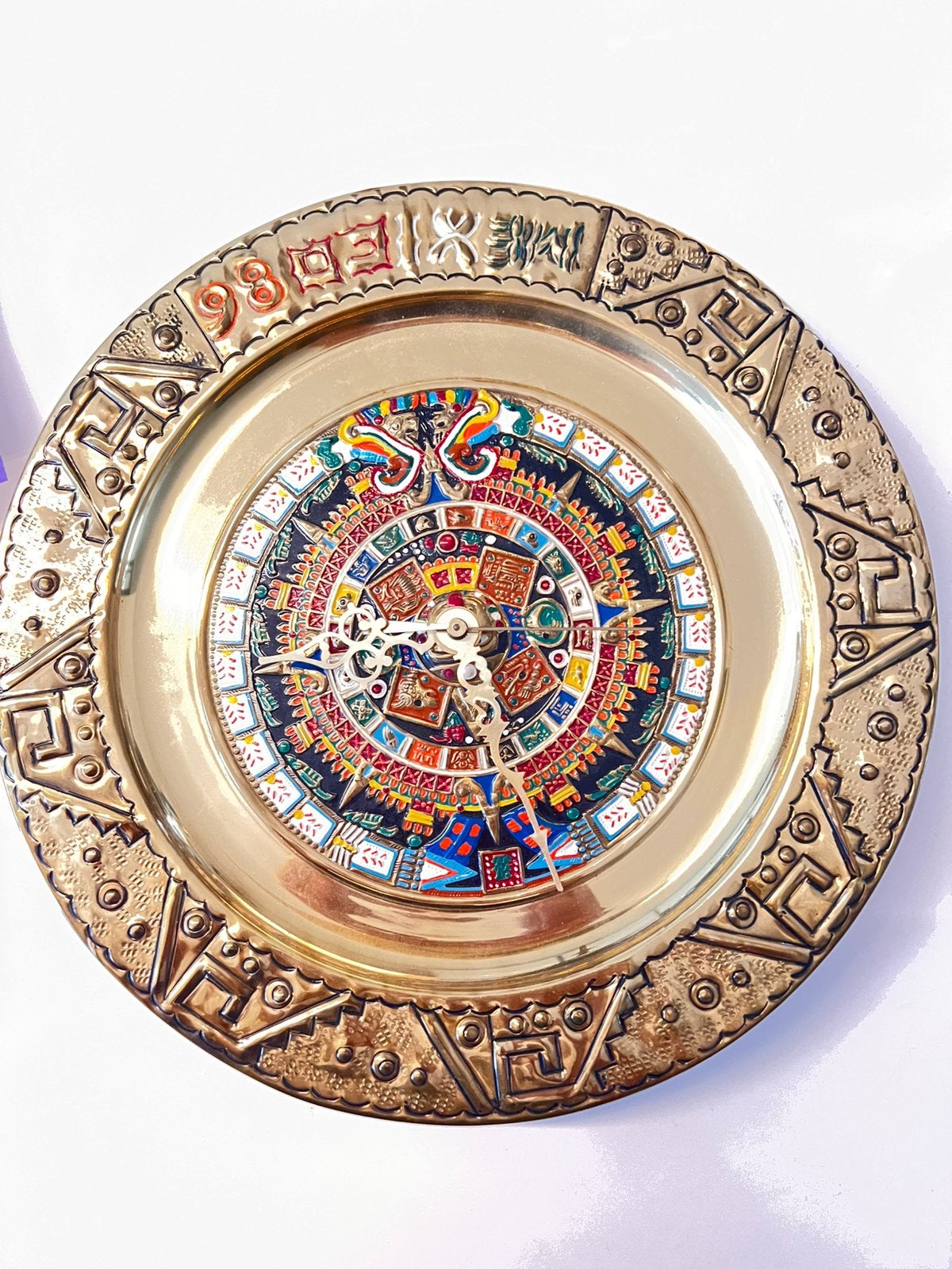 Vintage Mexicaanse Azteekse wandklok erg mooi ., Overige materialen, Overige kleuren, Minder dan 4 cm, Ophalen of Verzenden