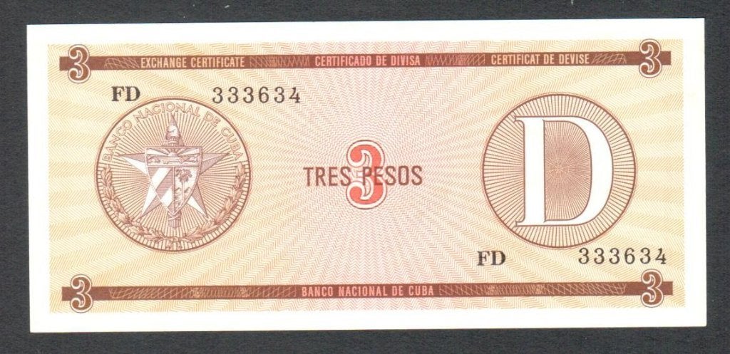 Bankbiljet - Cuba 3 Pesos D 1985 - UNC., Ophalen of Verzenden, Midden-Amerika, Los biljet