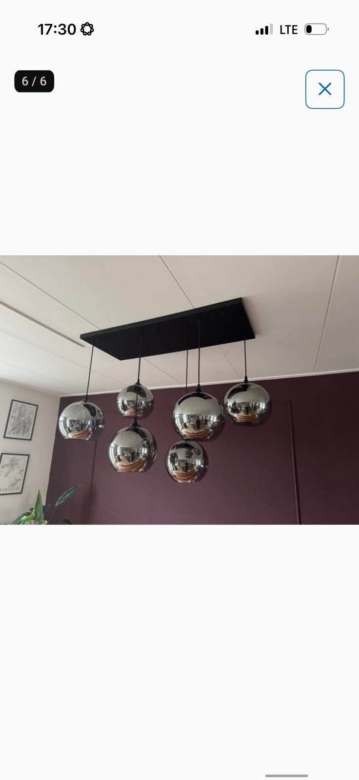 Zwarte voet met zes bollen, prachtige lamp, Ophalen of Verzenden, Zo goed als nieuw