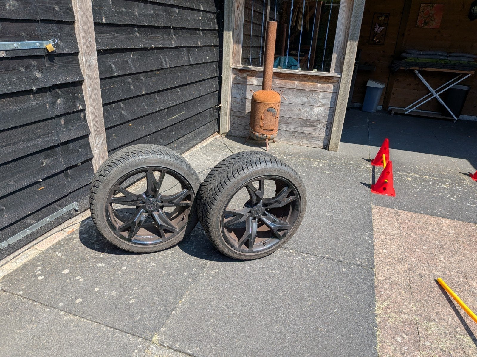 orginele Rays 370Z velgen met nw winterbanden, Ophalen, 18 inch, 245 mm, Velg(en)