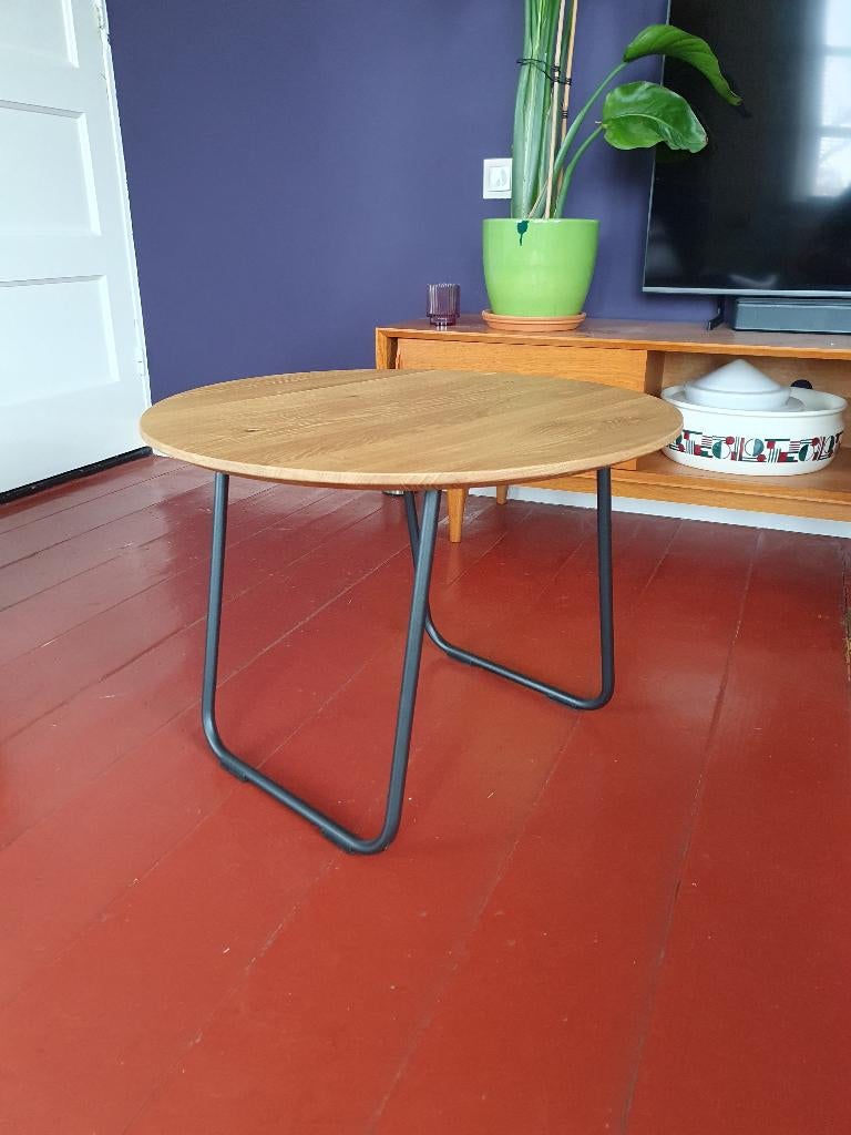 salontafel / bijzettafel - eiken rond 60 cm, Huis en Inrichting, Tafels | Bijzettafels, 45 tot 60 cm, Rond, Nieuw, Modern vleugje robuust