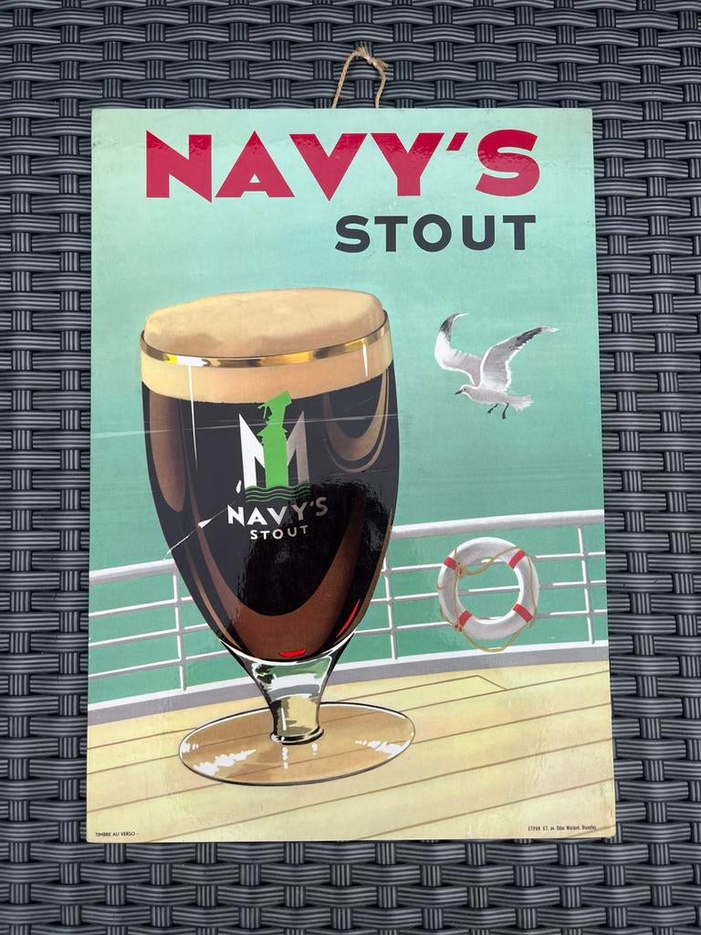 Vintage kartonnen Navy's Stout Belgisch reclamebord, Ophalen of Verzenden, Zo goed als nieuw, Reclamebord, Plaat of Schild, Overige merken