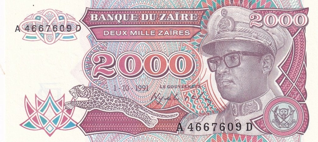 Zaire 2000 zaires 1-10-1991, Postzegels en Munten, Verzenden, Overige landen, Los biljet