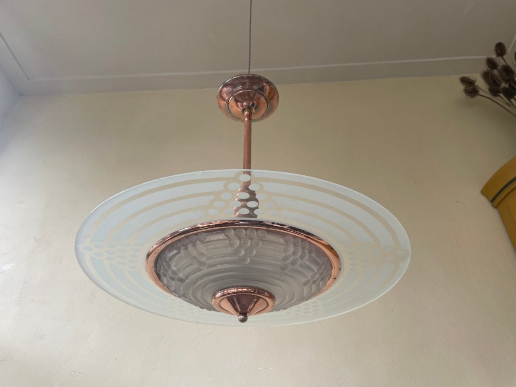 Schitterende Hanglamp Schijflamp Lamp art deco 1930 Frans, Ophalen
