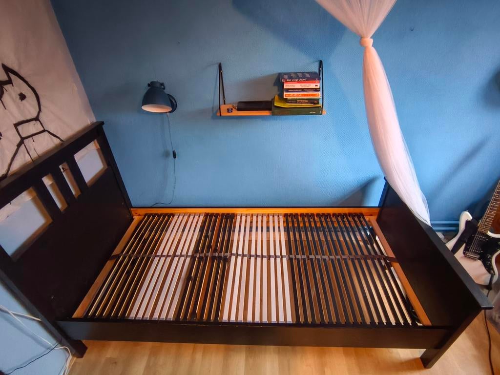 Ikea bed, zwart, HEMNES bedframe, Ophalen, Gebruikt, 90 cm, Eenpersoons
