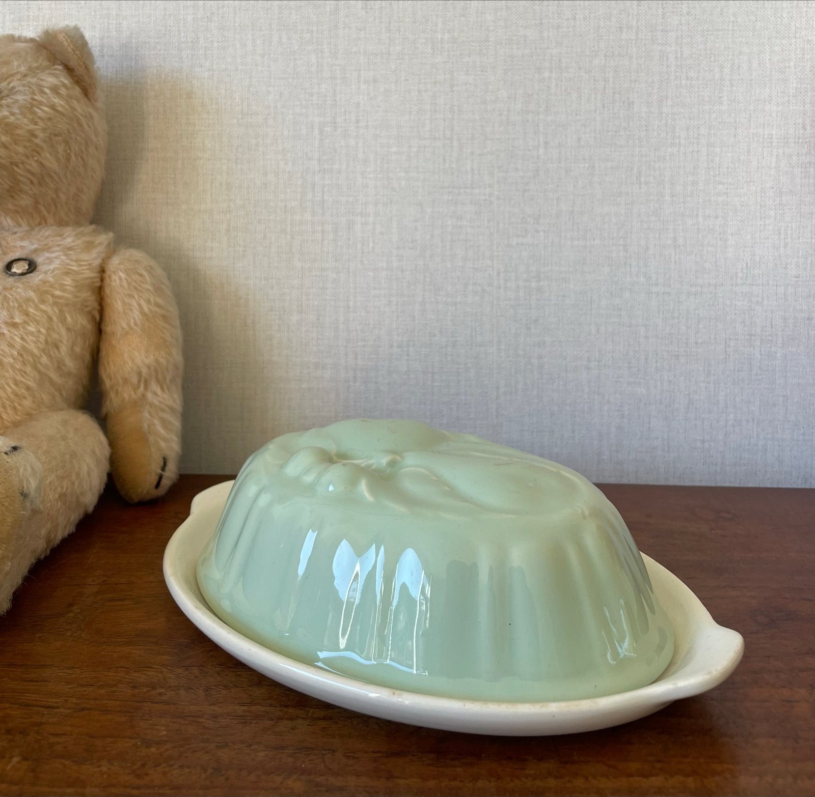 Zachtgroene vintage puddingvorm L25cm, Ophalen of Verzenden