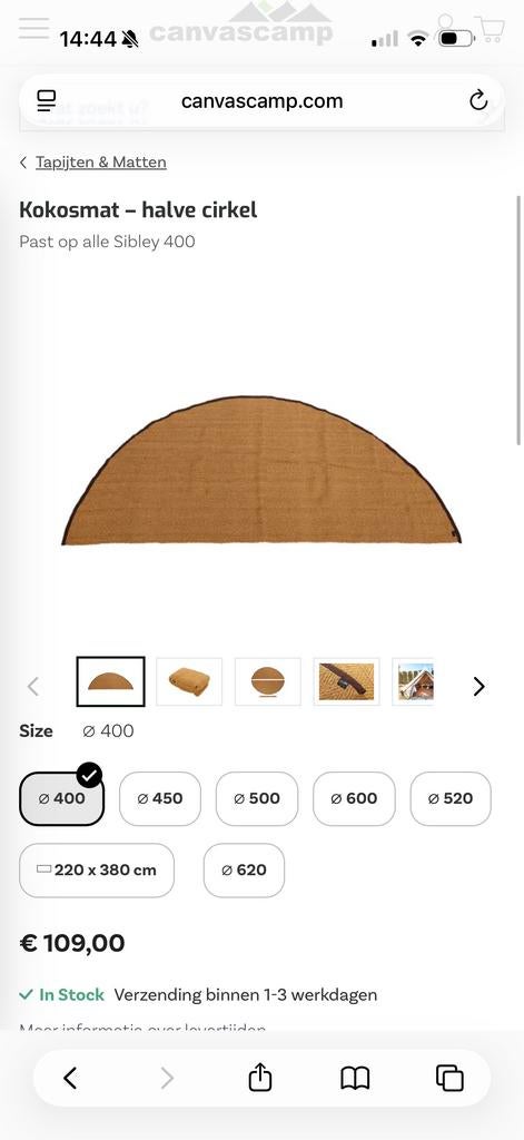 Canvascamp Cocos matten voor belltent 4m (2 halve cirkels), Ophalen, Zo goed als nieuw