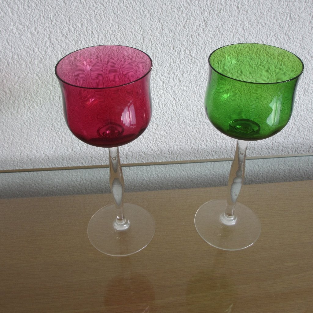 2 antieke glazen rood en groen., Antiek en Kunst, Antiek | Glas en Kristal, Ophalen