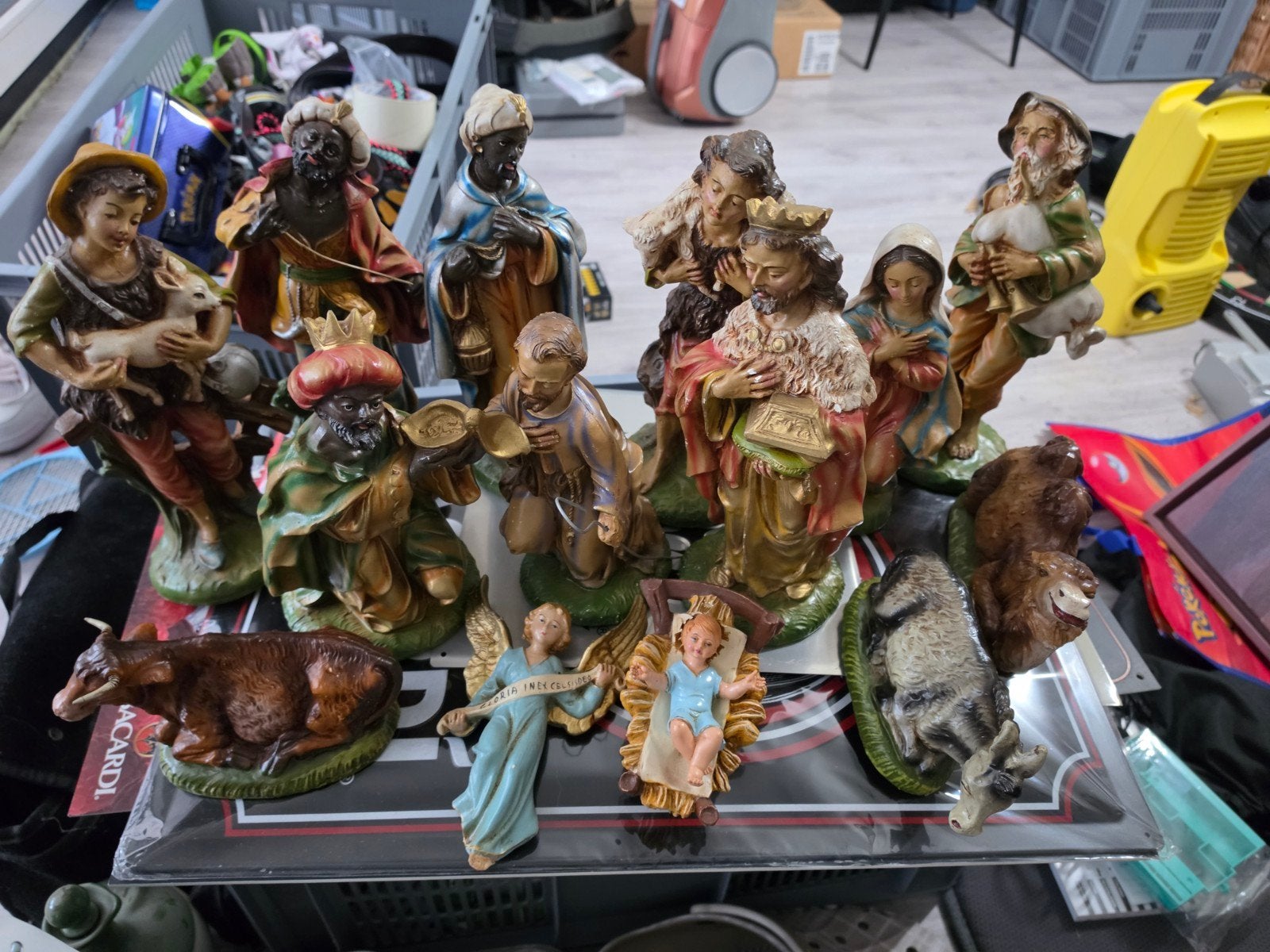 grote antieke kerstgroep papier mache 30 cm, Ophalen