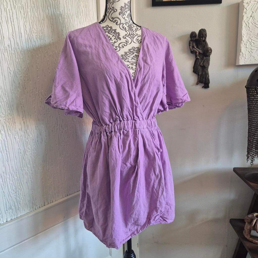 Zara Lila Playsuit - Maat XL - 53% Linnen & 47% Katoen, Kleding | Dames, Jumpsuits, Zara, Paars, Maat 46/48 (XL) of groter, Ophalen of Verzenden
