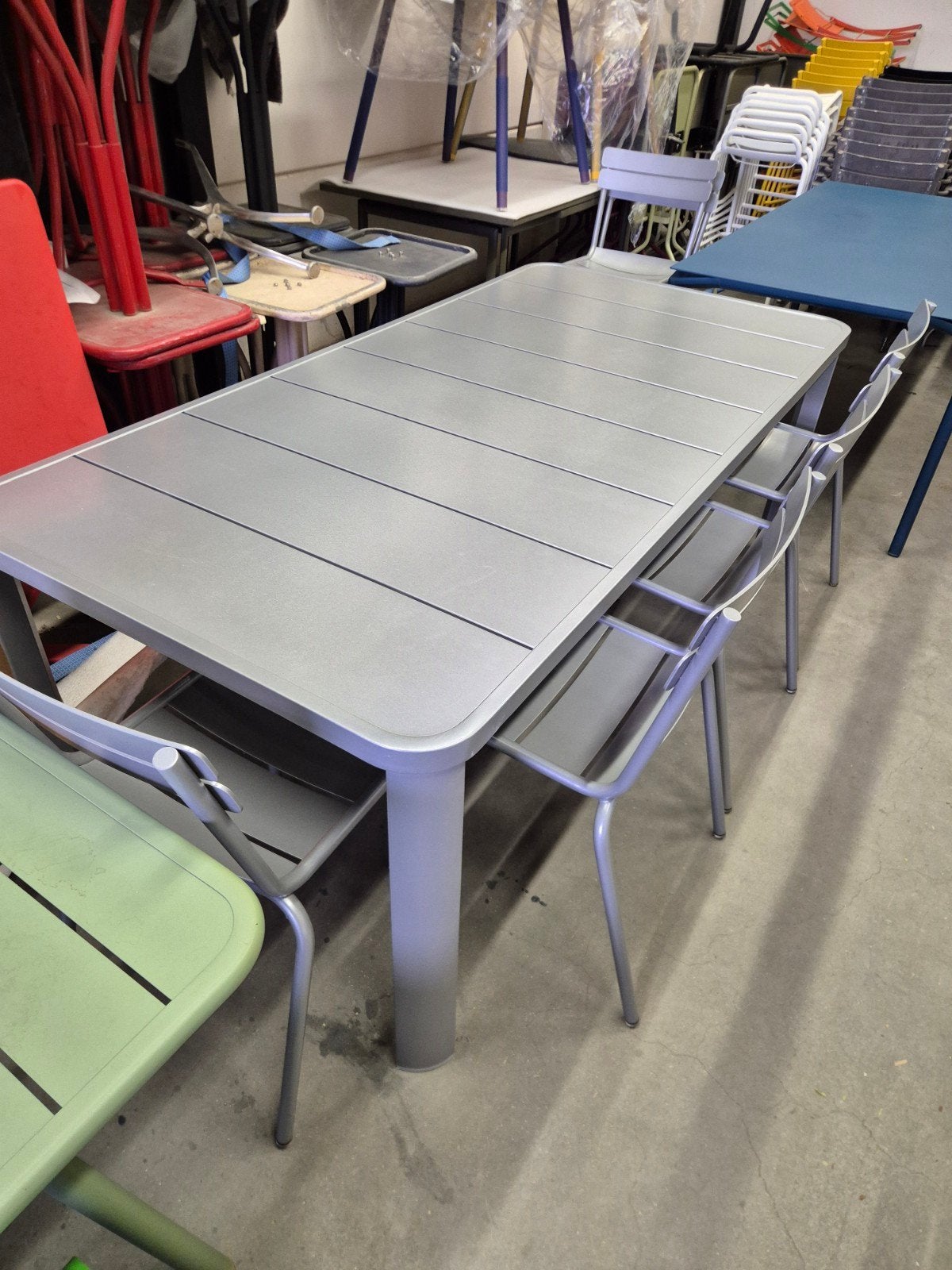 demo fermob oleron tafel 206x100 cm met 6 stoelen, Ophalen, Zo goed als nieuw, Rechthoekig, Aluminium
