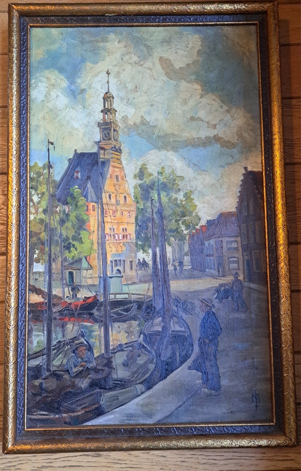 Olieverfschilderij Stadsgezicht Hoofttoren van Hoorn, Doek, Realistisch, Ophalen of Verzenden, Olieverf