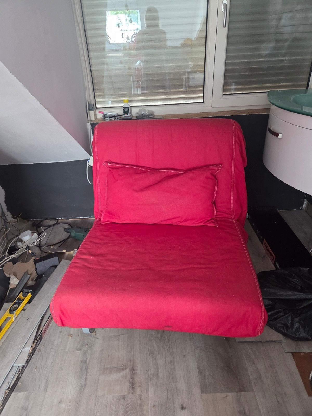 IKEA Lycksele Lövås slaapfauteuil rood, Huis en Inrichting, Ophalen, Gebruikt, Eenpersoons, 190 cm of minder