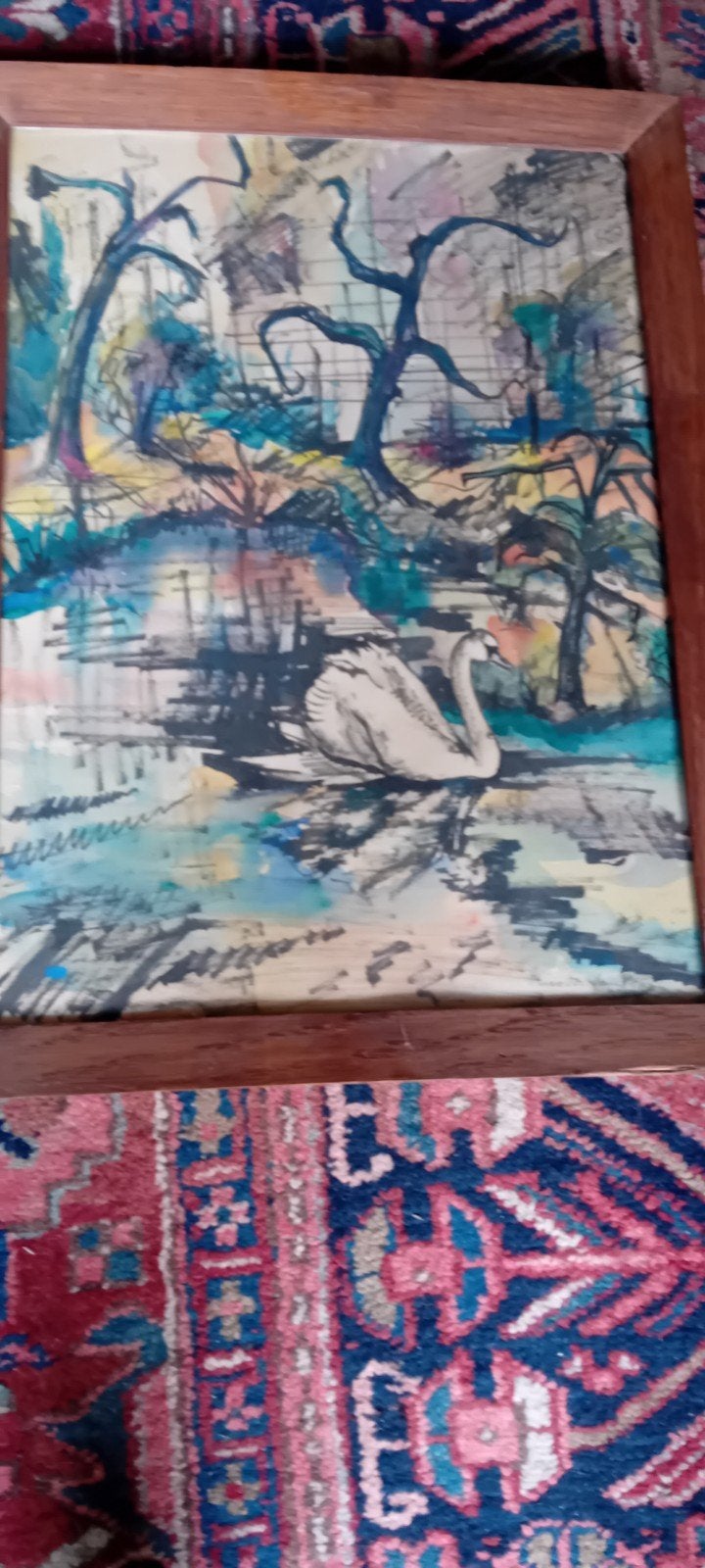 Oost-Indische inkt schilderij Zwaan, gesigneerd 1956, Origineel werk, Realistisch, Dieren, Ophalen of Verzenden