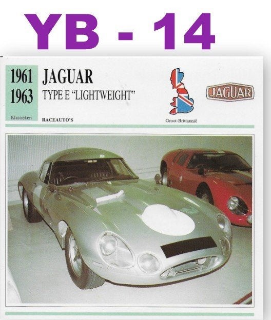 Yb14 autokaart jaguar type e / lightweight 1961 / 1963, Ophalen of Verzenden, Gebruikt, Auto's