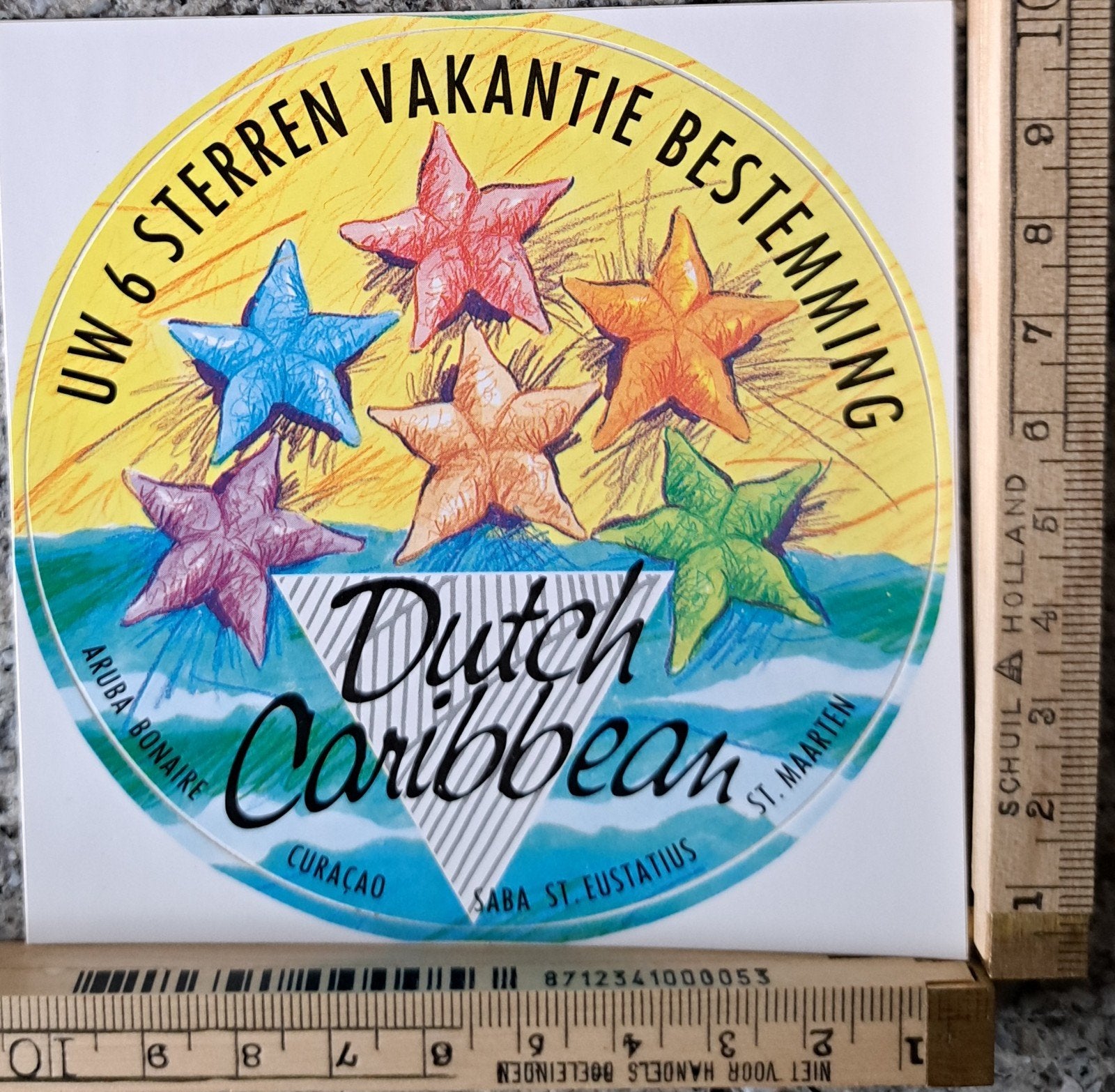 Vintage sticker Dutch Caribbean uw 6 sterren vakantie, Verzamelen, Ophalen of Verzenden, Zo goed als nieuw, Overige typen