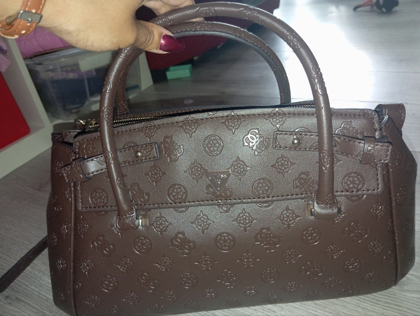 Guess tas Diana chocolate logo, Verzenden, Nieuw, Bruin, Handtas