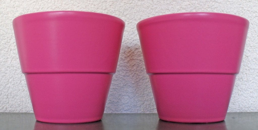 Bloempotjes, 2 stuks, roze, hoog 9, diameter 10, aardewerk, Gebruikt, Rond, Binnen, Ophalen of Verzenden