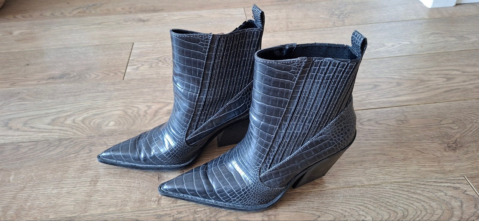 Zara enkellaars met croco print, donkergrijs, maat 37, Ophalen of Verzenden