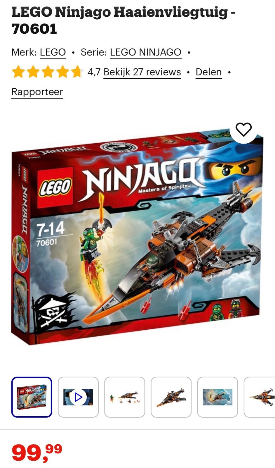 Lego Ninjago set 70601 - Haaienvliegtuig (compleet), Gebruikt, Lego, Ophalen of Verzenden, Compleet