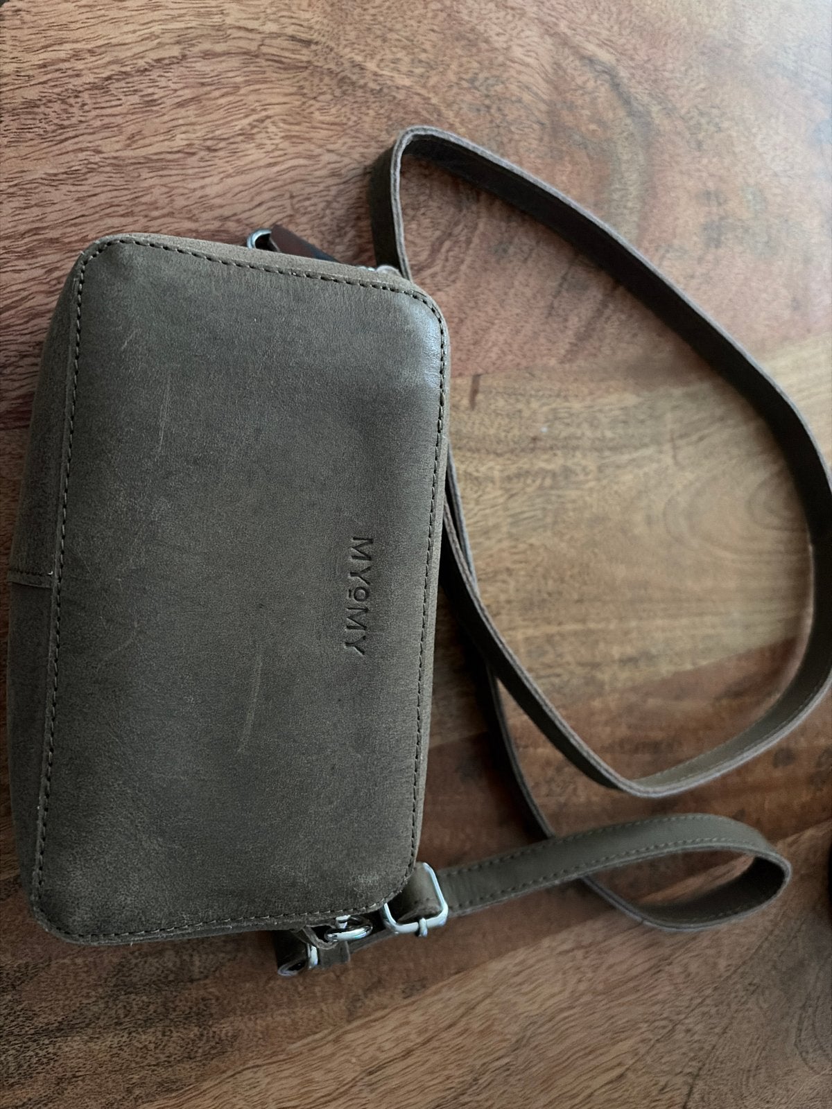 MYOMY schoudertasje/telefoontasje in bruin leer, Verzenden, Gebruikt, Bruin, Schoudertasje