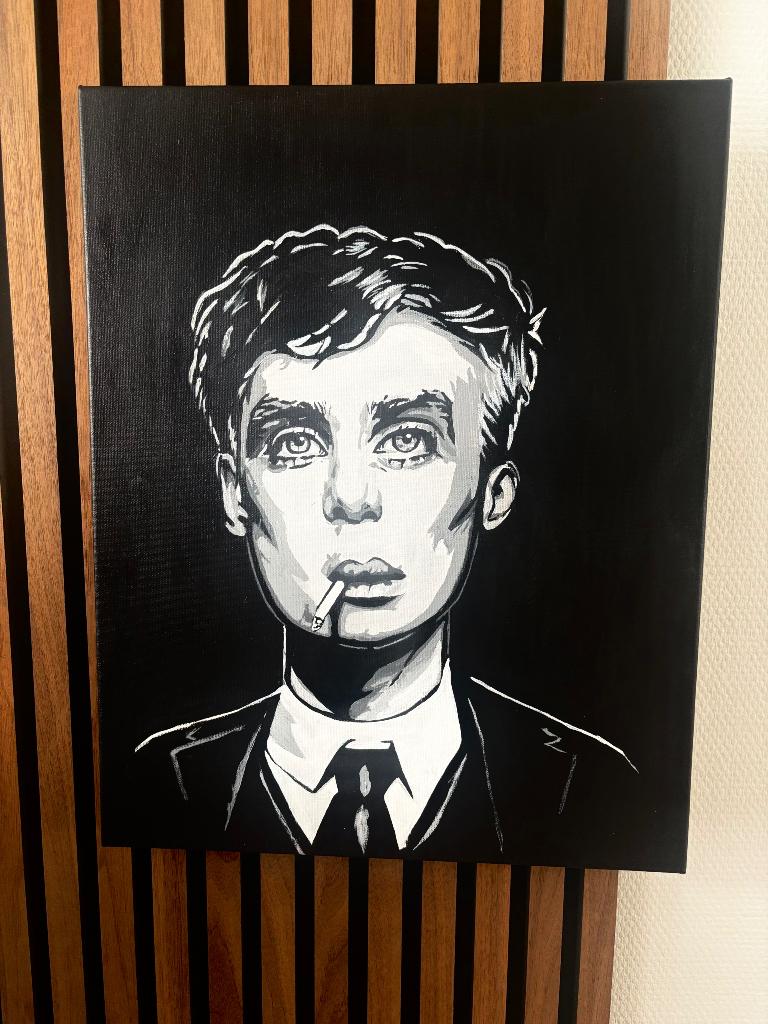 Handgeschilderd zwart-wit portret op canvas, Antiek en Kunst, Ophalen of Verzenden