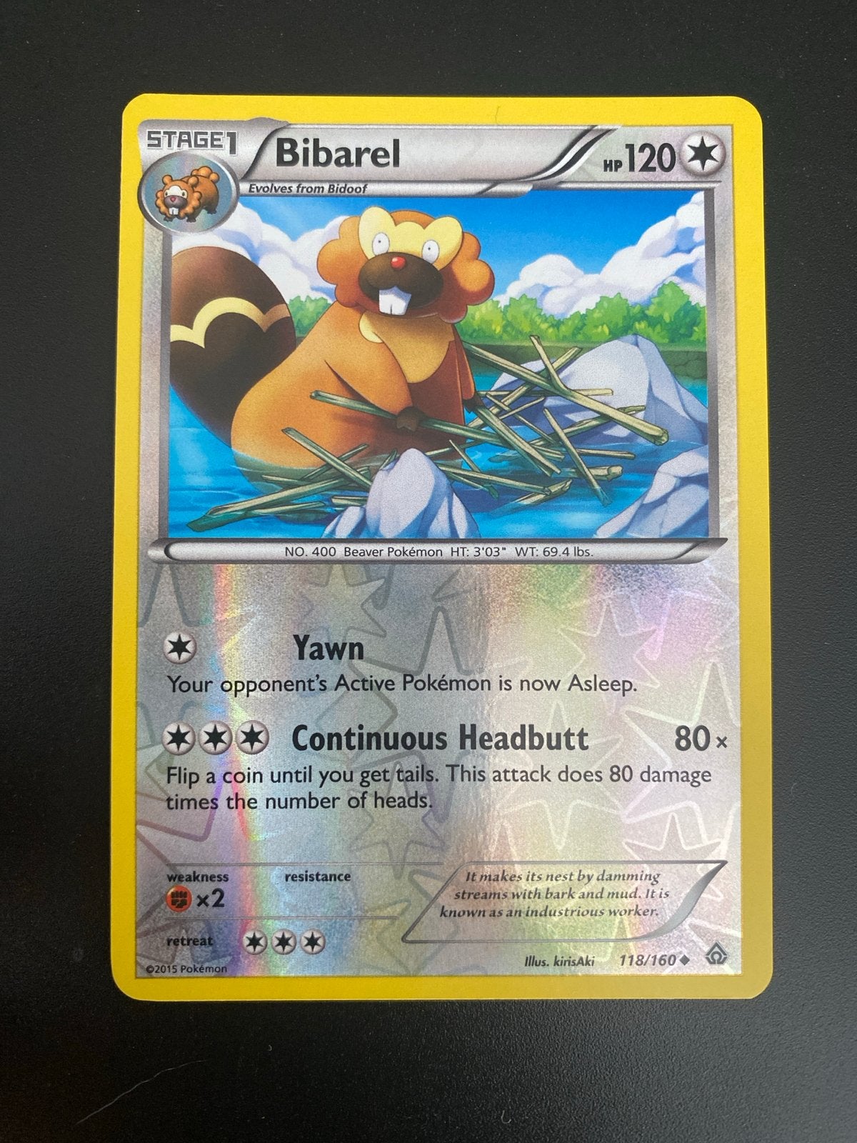 Bibarel 118/160 Rev. Holo XY Primal Clash (2015) NM!, Ophalen of Verzenden, Zo goed als nieuw, Losse kaart, Foil
