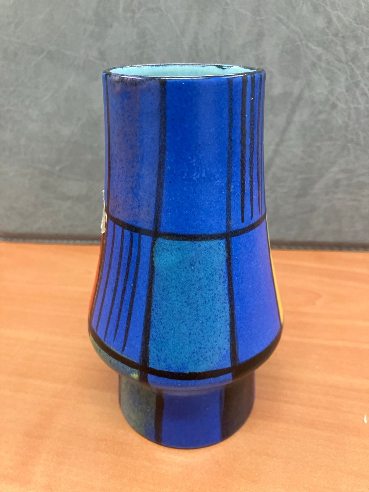 Vintage West-Germany Vaas - Blauw met Geometrisch Patroon, Ophalen of Verzenden