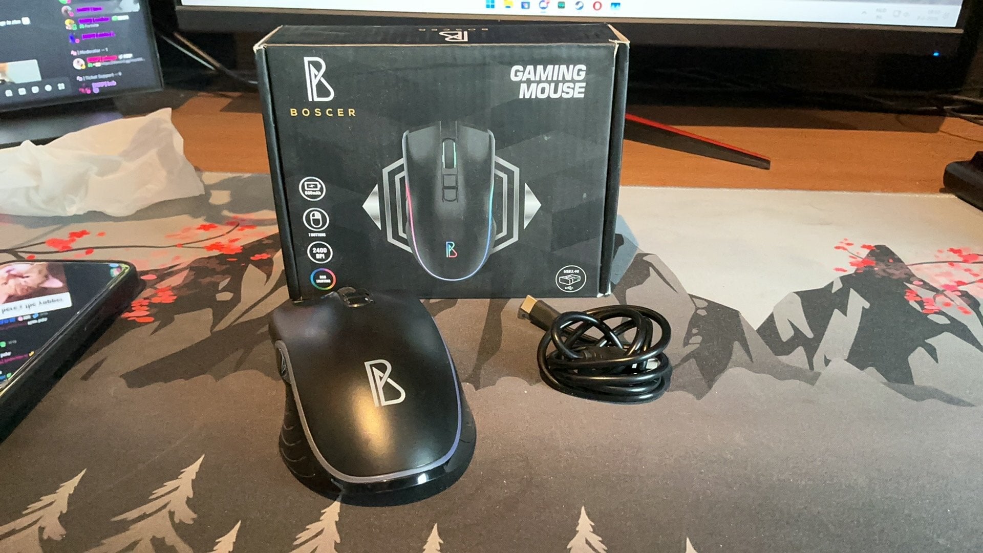 Boscer Gaming Muis - Draadloos met RGB Verlichting, Computers en Software, Muizen, Zo goed als nieuw, Muis, Draadloos, Gaming muis