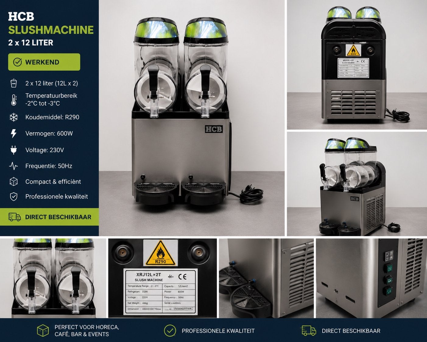 HCB Slushmachine 2x12L | Werkend | 230V, Ophalen, Gebruikt