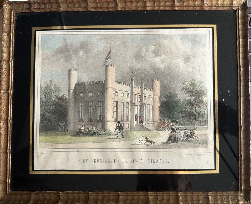 Prent nieuw koninklijk paleis te tilburg., Ophalen of Verzenden, Gebruikt, Nederland, Kaart, Foto of Prent