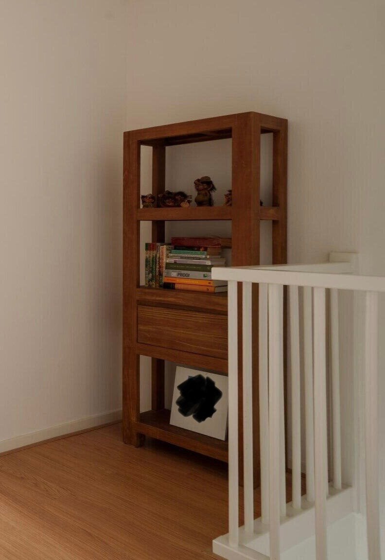 Teakhouten Boekenkast met Lade - Henders & Hazel, Ophalen, Gebruikt, Teakhout, 50 tot 100 cm
