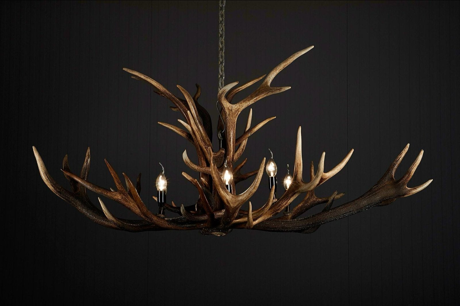 Unieke Kroonluchter van Echte Geweien - Rustiek & Elegant, Huis en Inrichting, Lampen | Kroonluchters, Natuurlijk materiaal, E14 (klein)