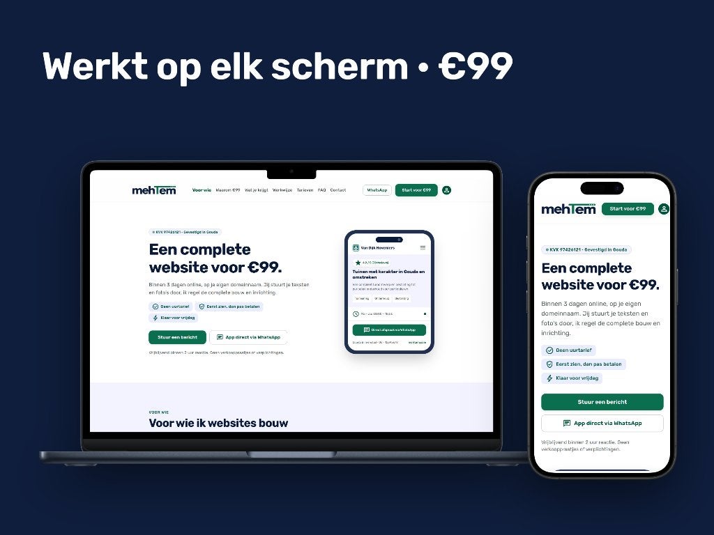 Complete website €99 | Snel & vindbaar | Betaal achteraf, Webdesign